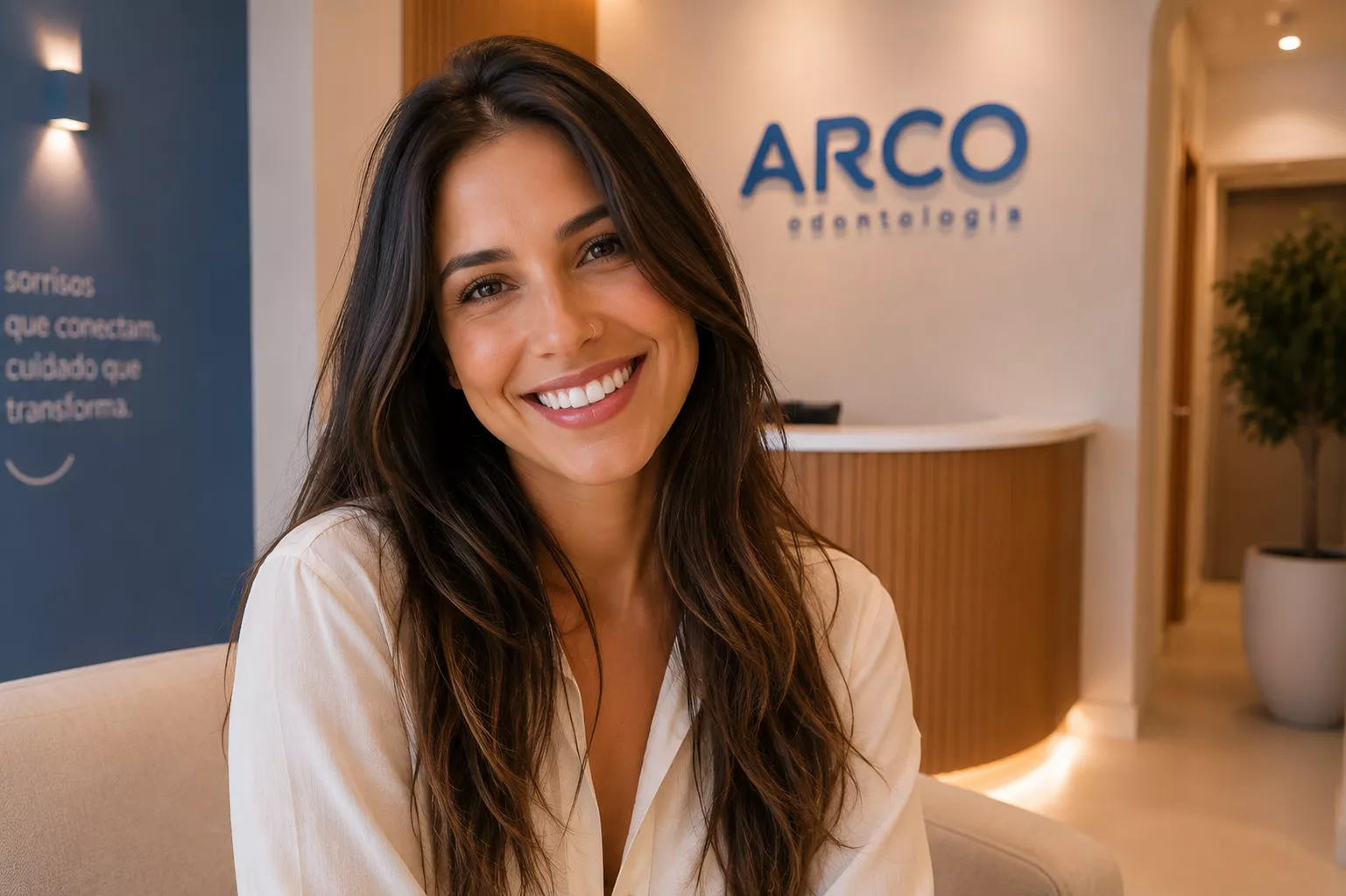 Paciente sorrindo na ARCO Odontologia