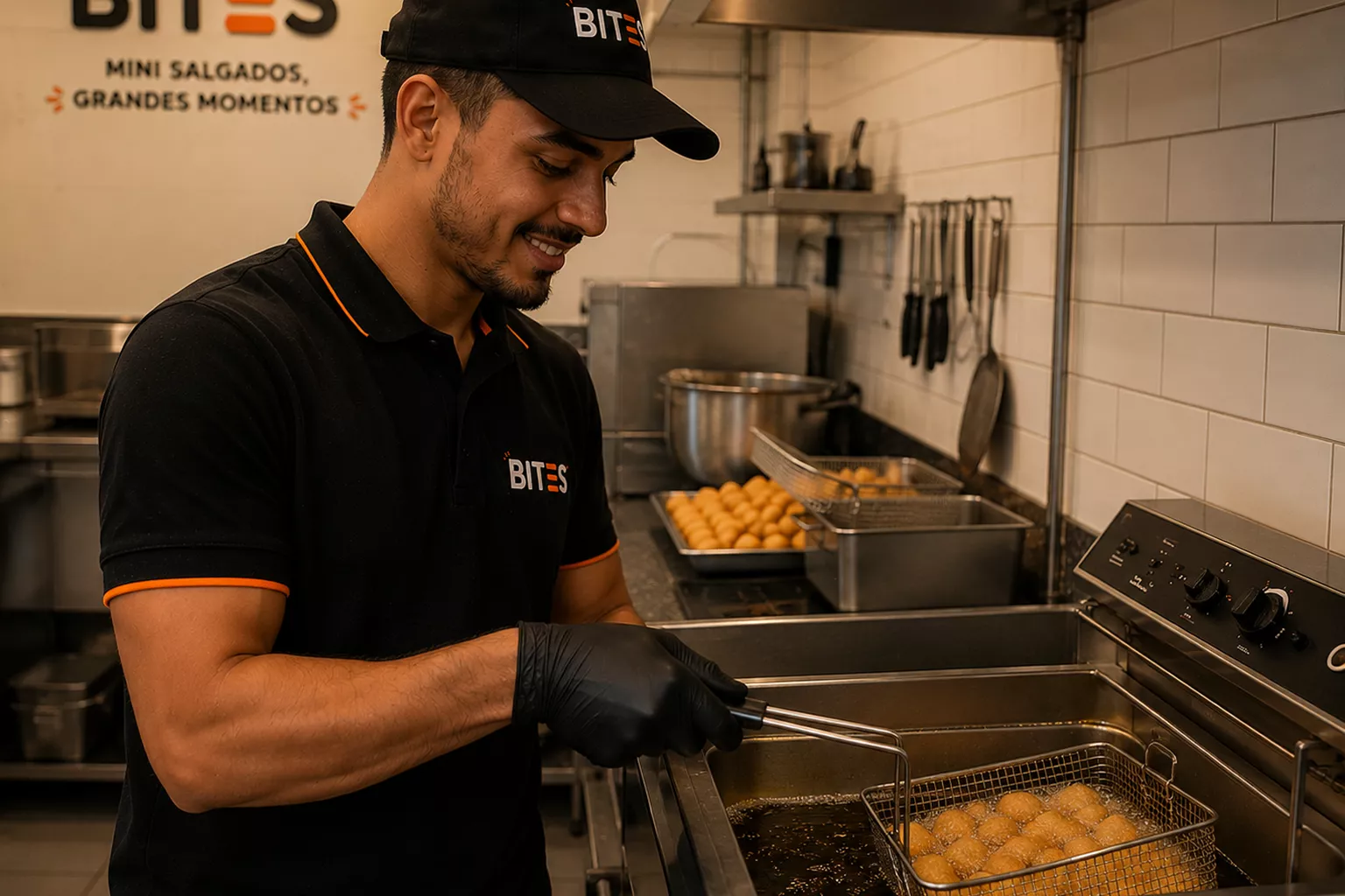 Processo de fritura dos salgados Bites