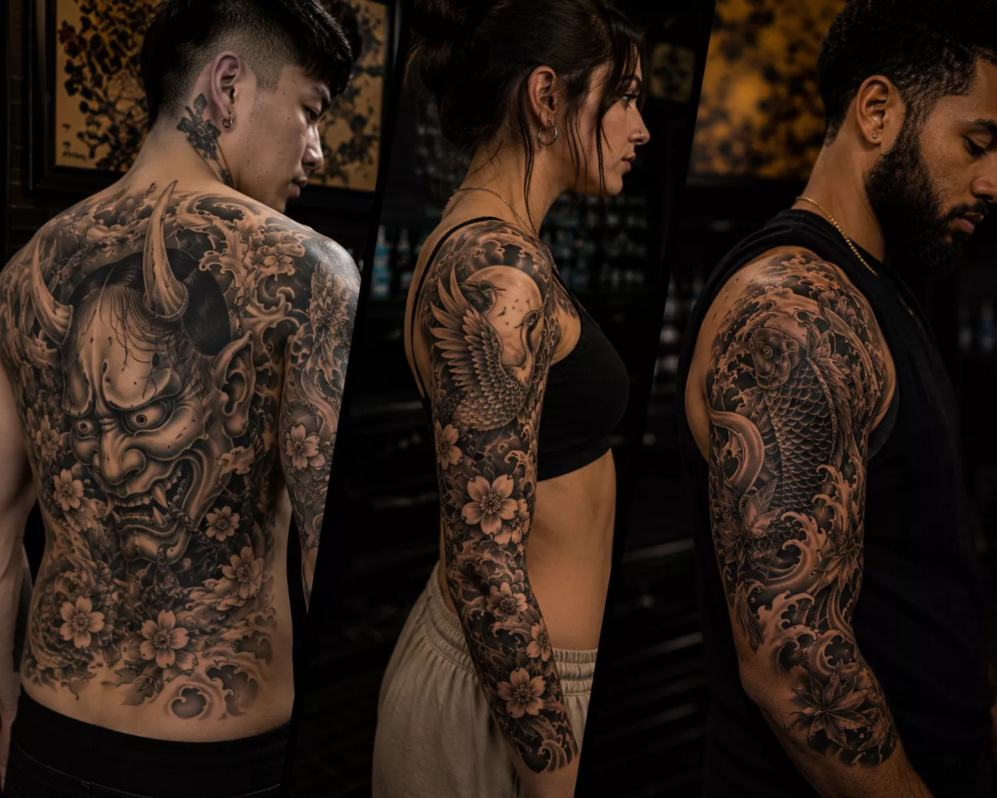 Detalhe de tatuagem oriental autoral