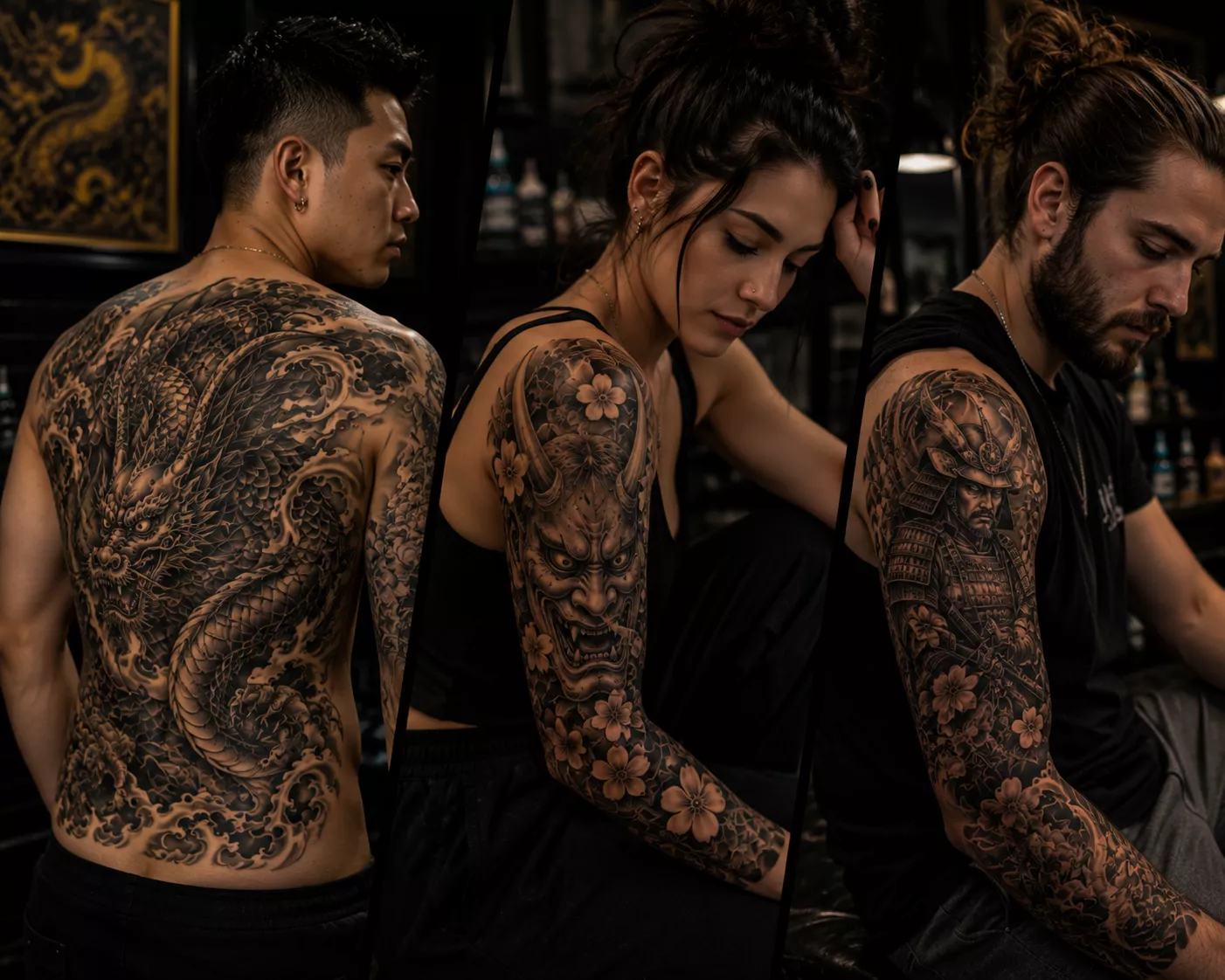 Detalhe técnico de tatuagem oriental