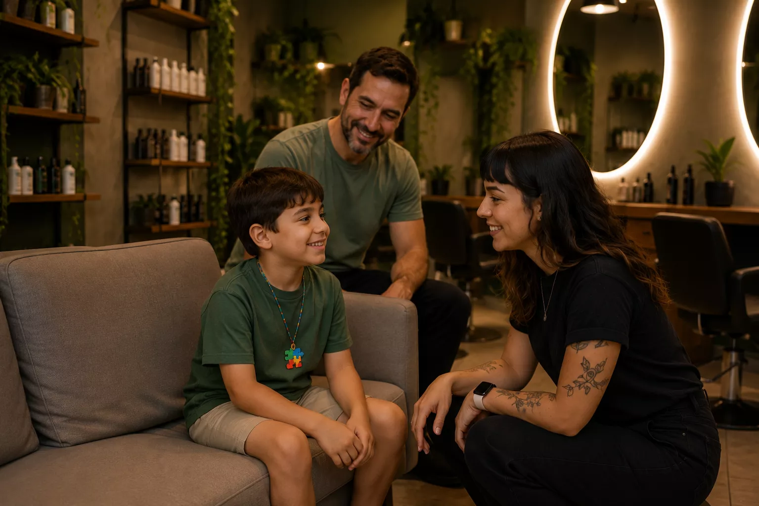 Funcionária da Haven conversando com uma criança