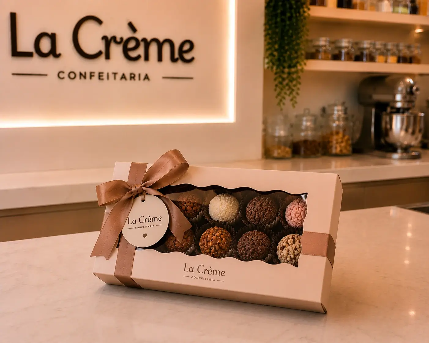 Apresentação de embalagens e confeitaria autoral