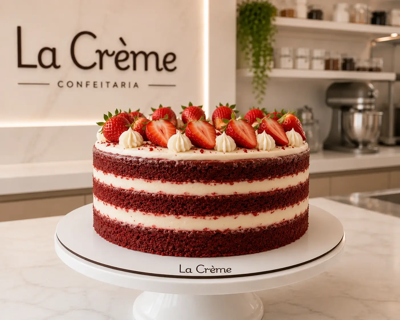 Naked cake de red velvet com morangos