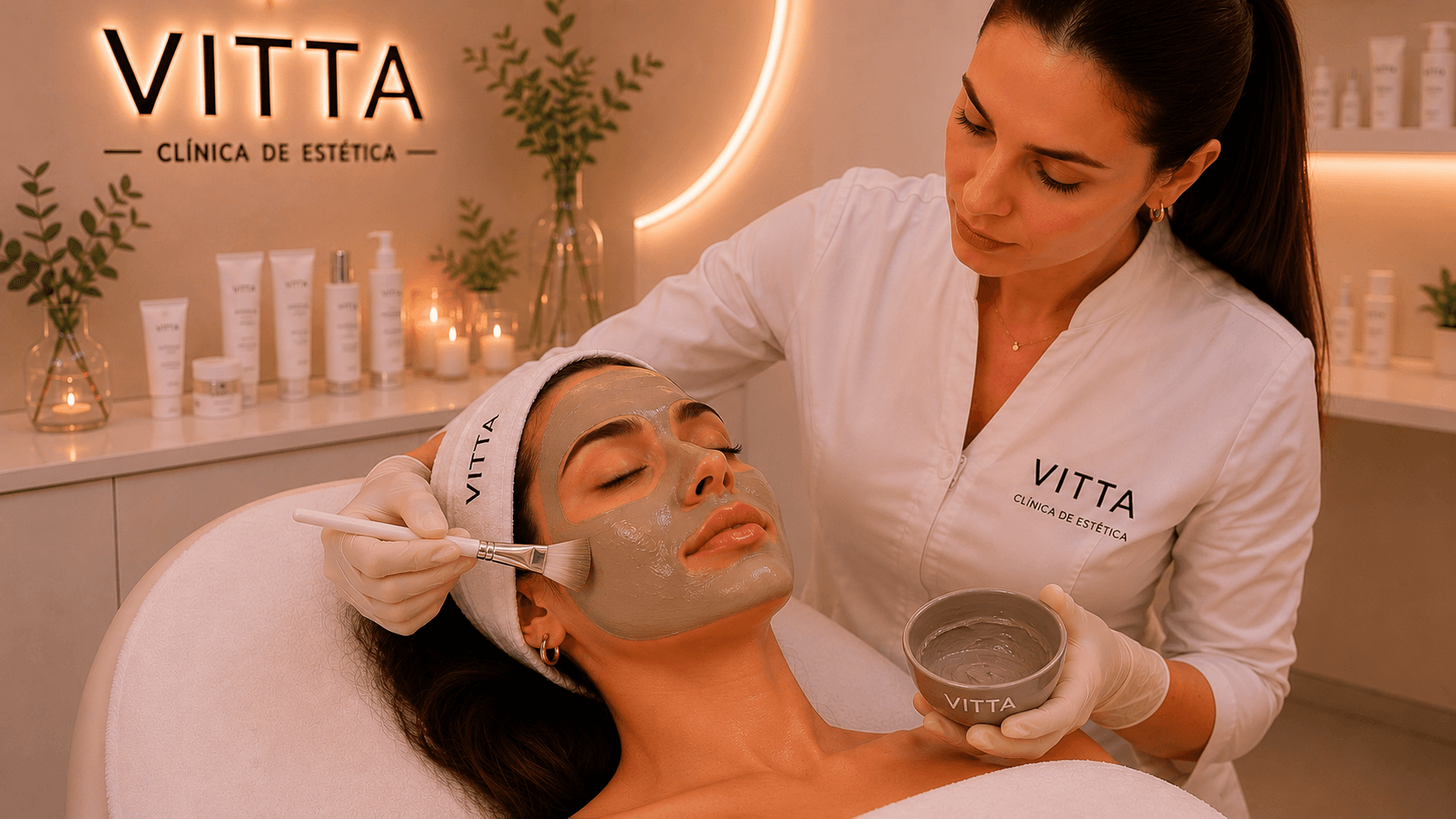 Tratamento facial em ambiente de estética clínica