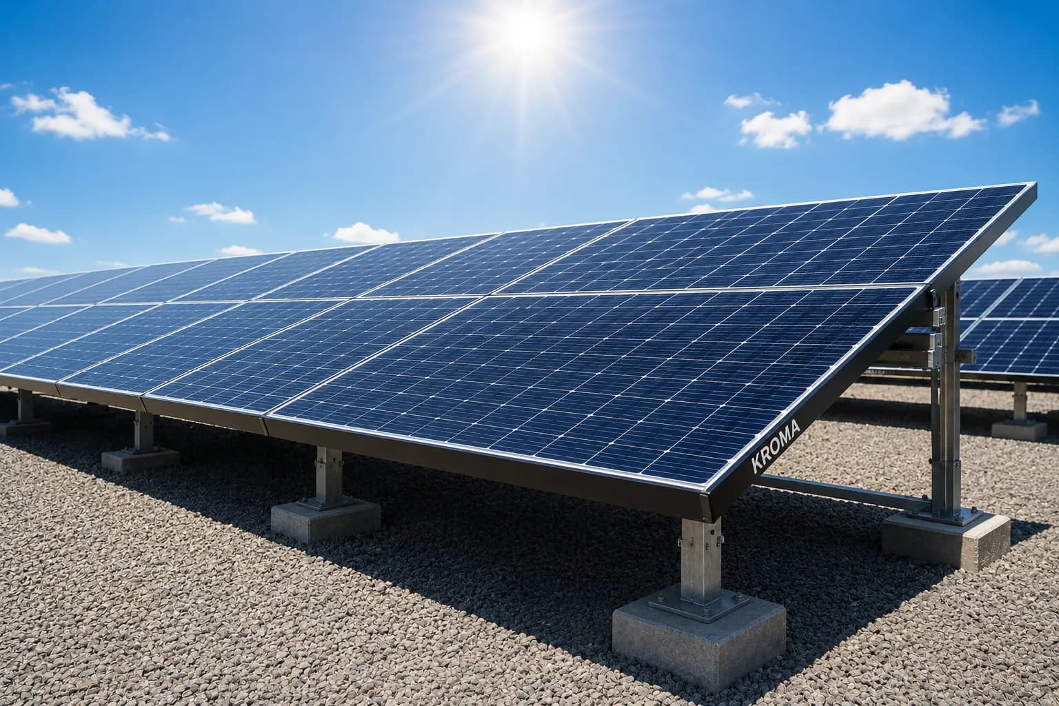 Paineis solares sob luz do sol