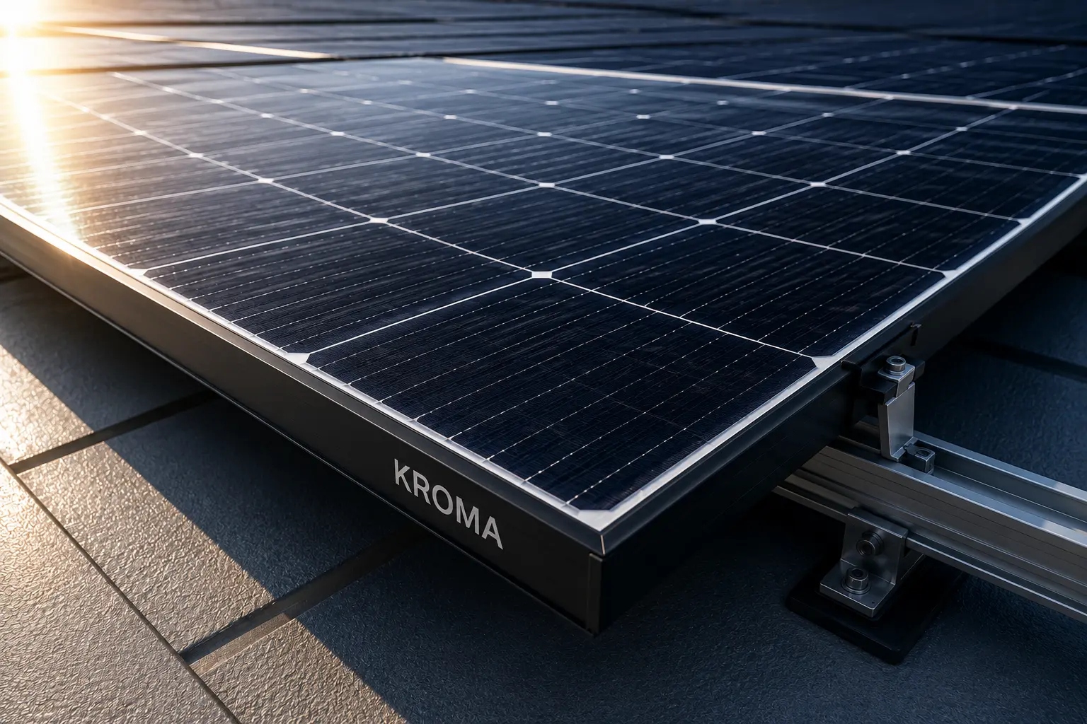 Telhado industrial com paineis solares instalados