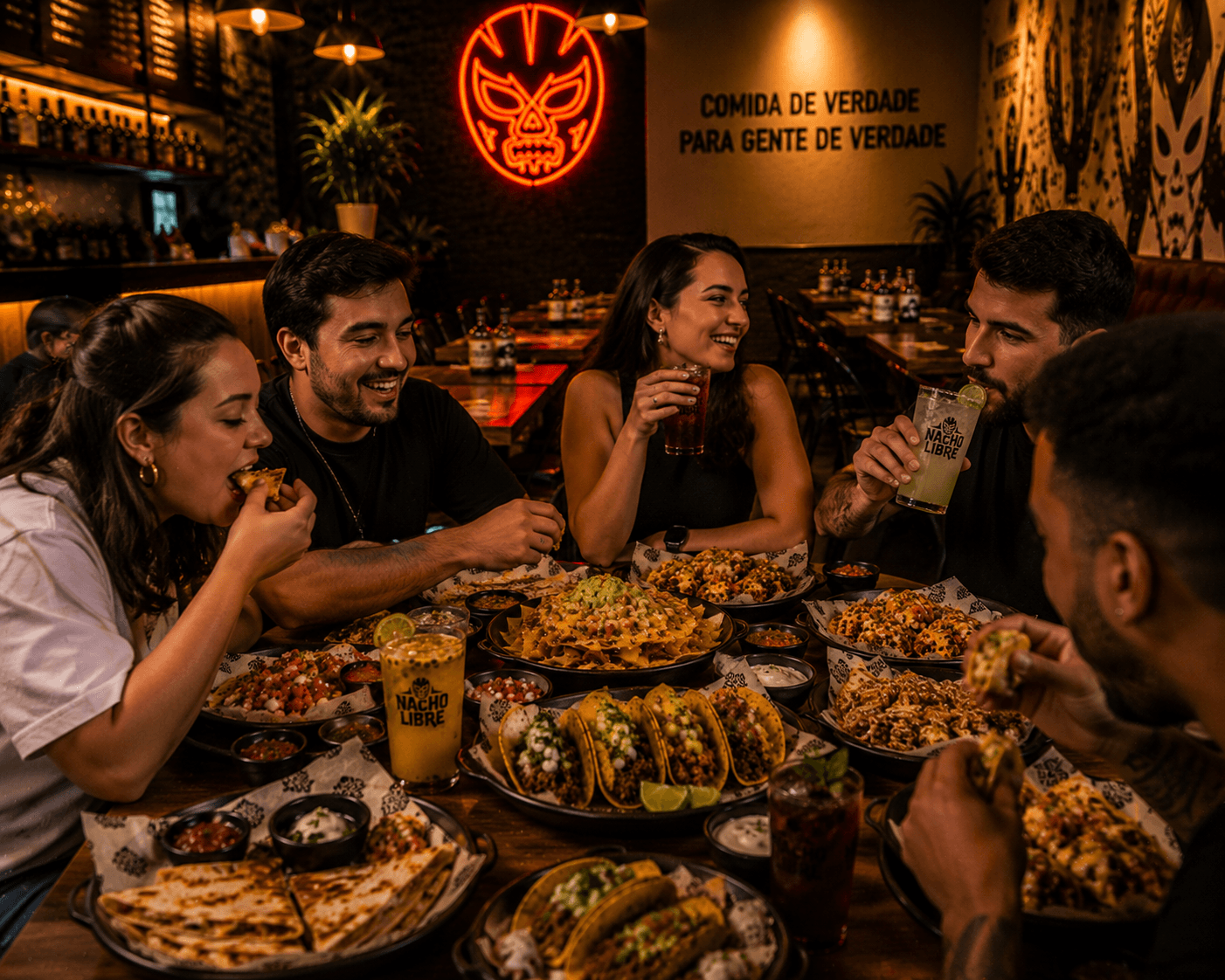 Mesa de rodizio mexicano da Nacho Libre
